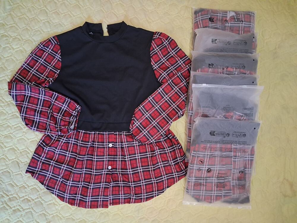 Lot of 7 Women’s Plaid Puff Sleeve Costume Tops 0XL 1XL